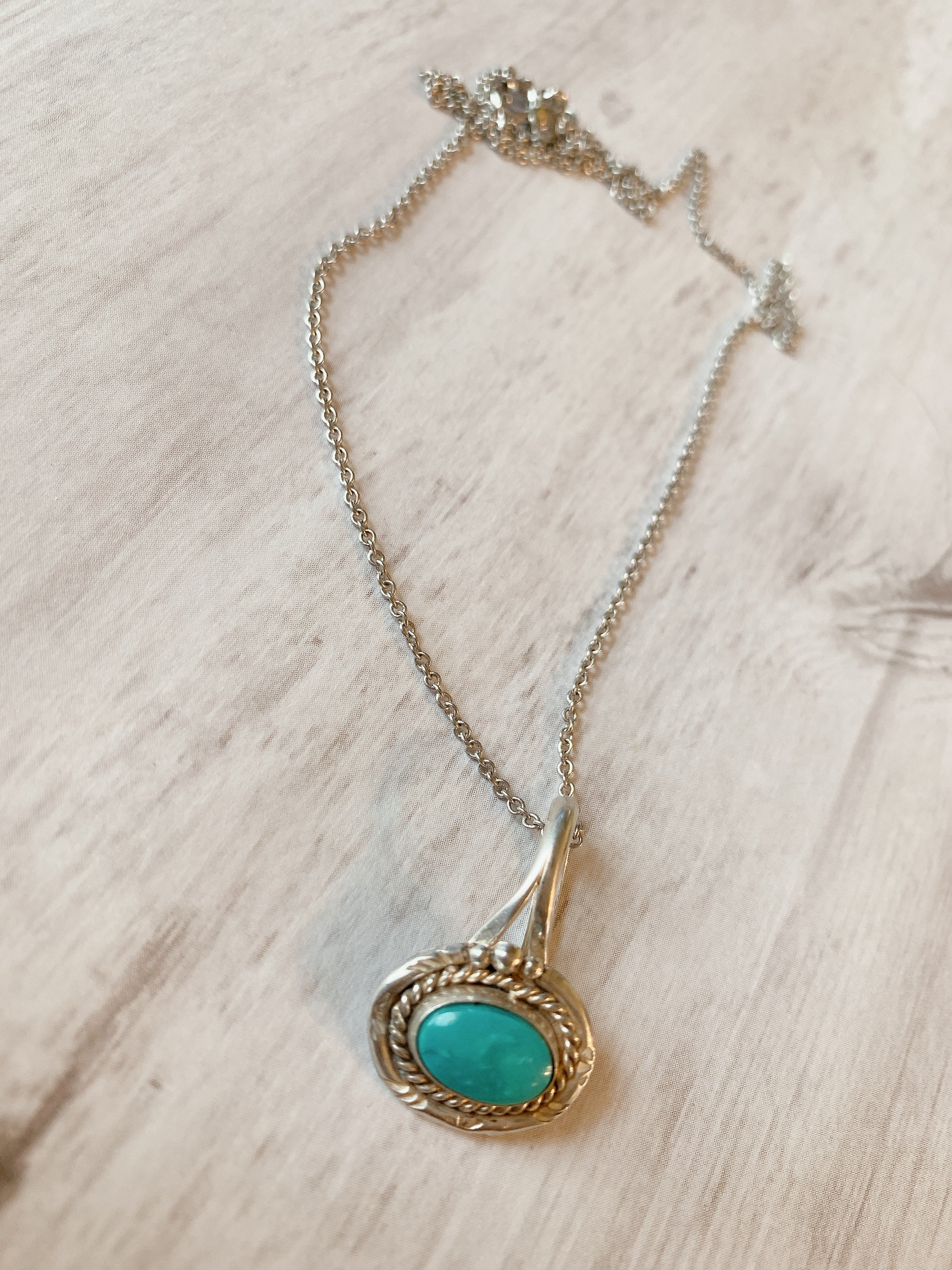 Turquoise Pendant Sterling Silver Vintage Necklace