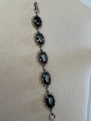Vintage Silver Bracelet with Black Stones
