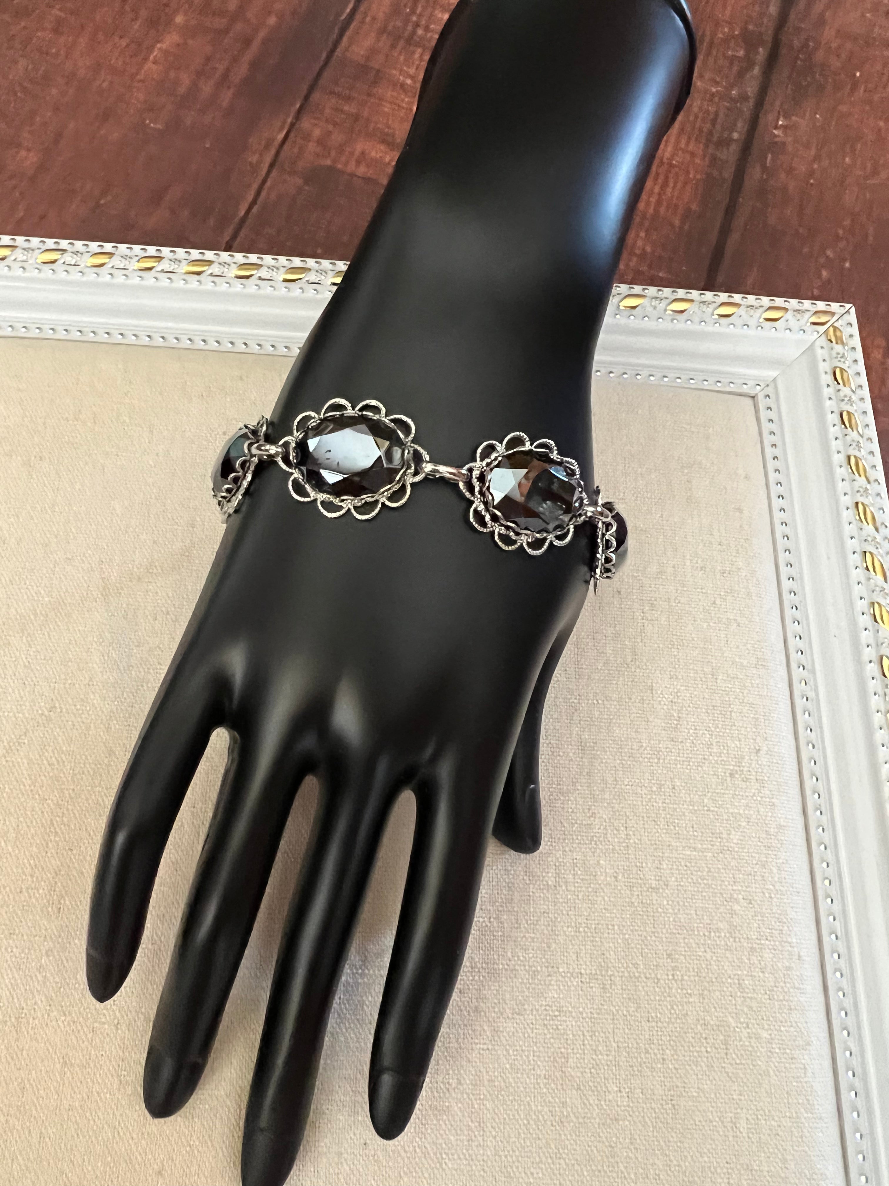 Vintage Silver Bracelet with Black Stones