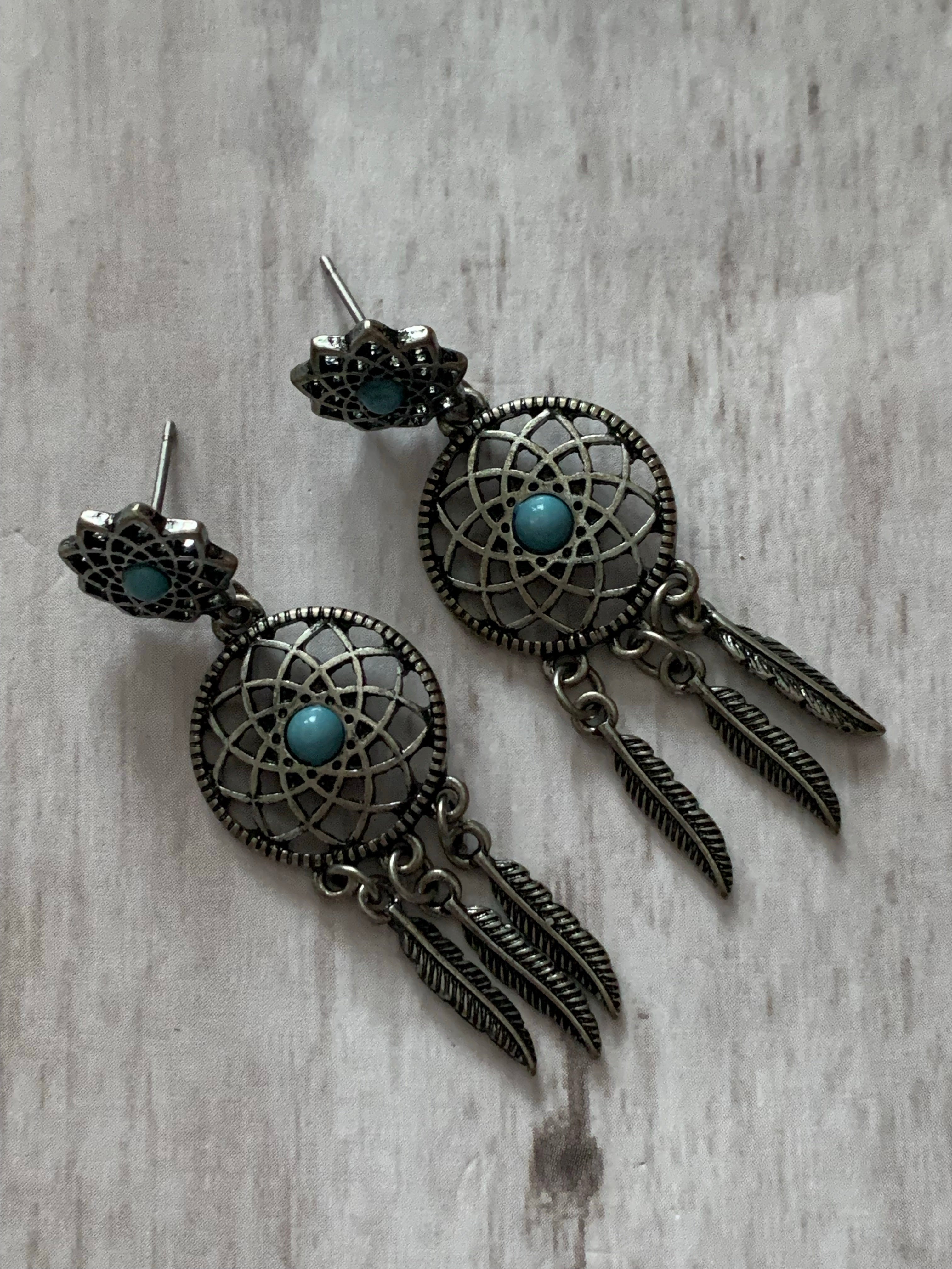 Dreamcatcher Dangle Silver Earrings